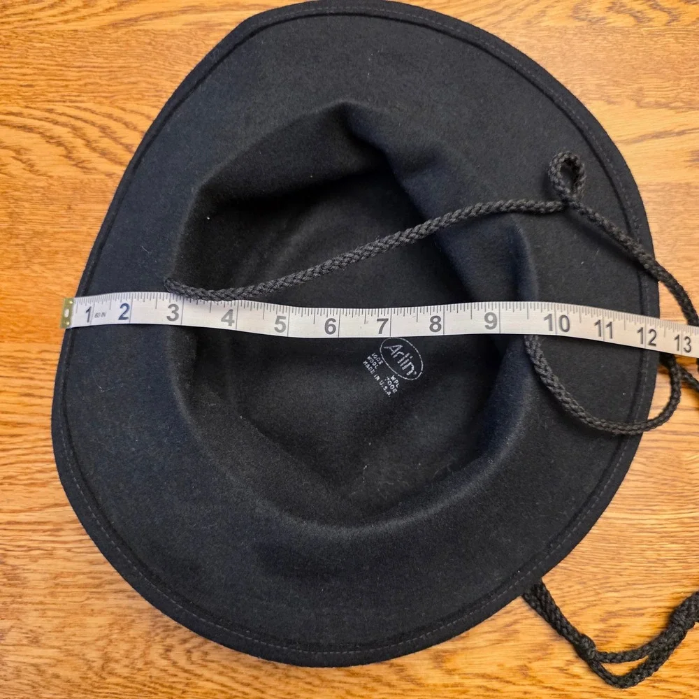 Arlin Vintage‎ Black 100% Wool Wide Brim Felt Hat Chin Strap Sombrero Cowboy USA